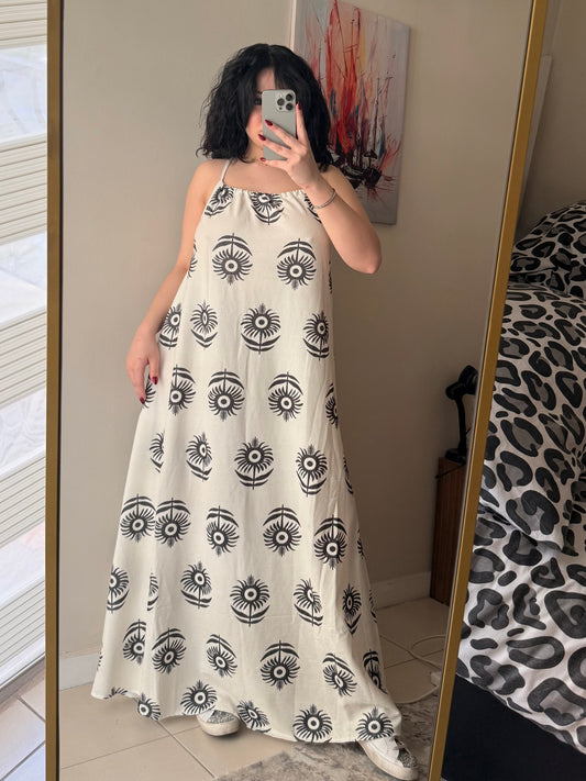 Kadın Askılı Desenli Elbise