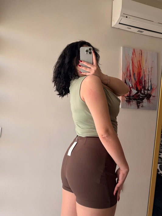 Haki Degaje Yaka Likralı Sandy Kadın Bluz