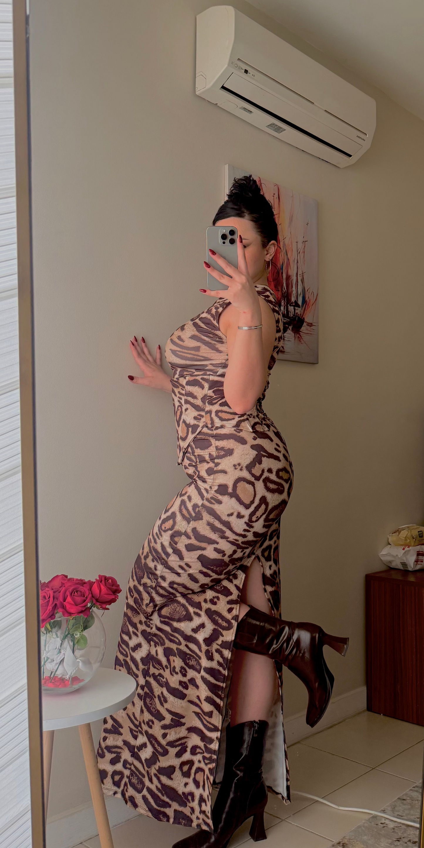 Leopar Desenli Balenli Korse Sendy Elbise