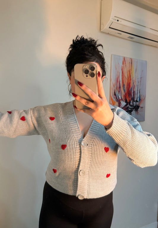 Kalp Nakışlı Triko Hırka