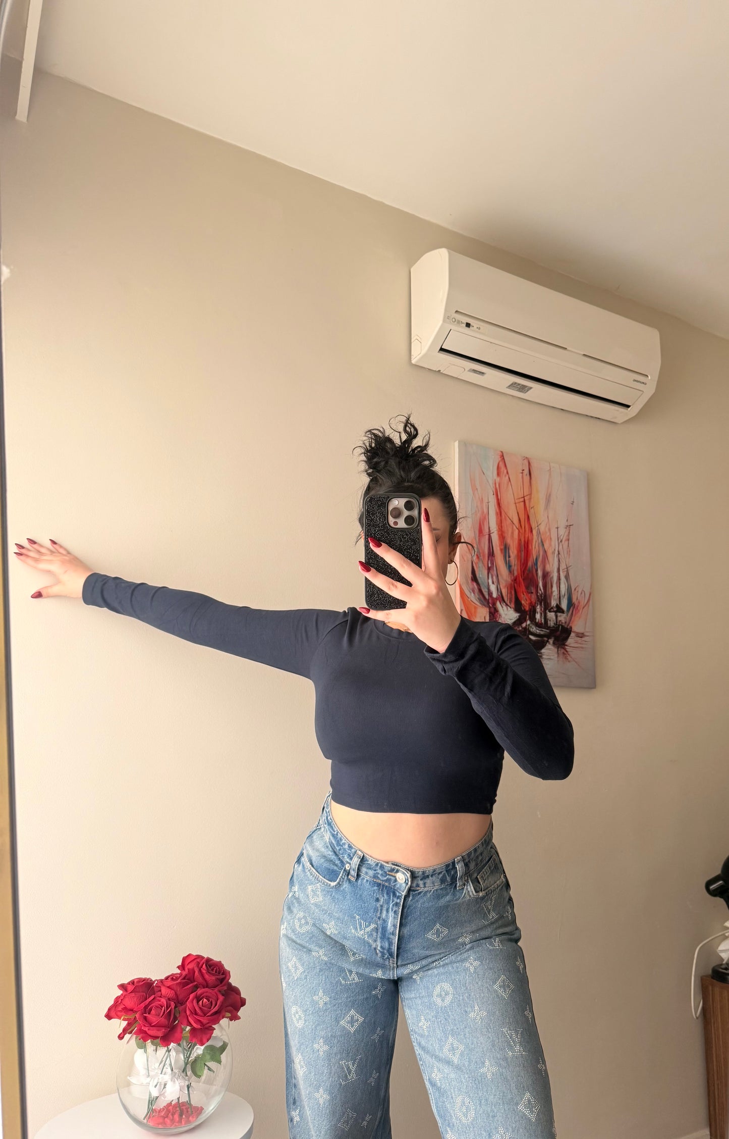 Lacivert Bisiklet Yaka Kadın Bluz