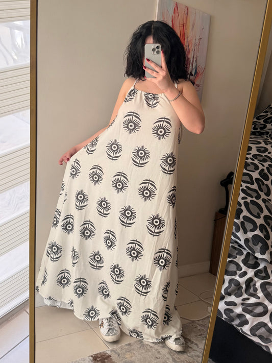 Kadın Askılı Desenli Elbise